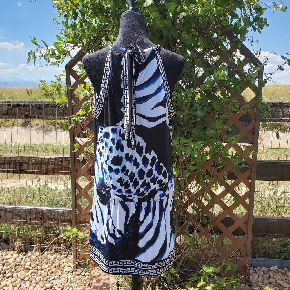White House Black Market Graphic Animal Print Mini Dress Tunic Top Size XL NWOT - Picture 14 of 16